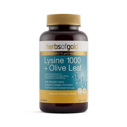 Herbs Of Gold | Lysine 1000 + Olive Leaf 100 Tablets