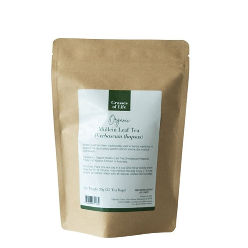 Grasses of Life | Organic Mullein Leaf Tea Bags 25 (30g Net Weight)